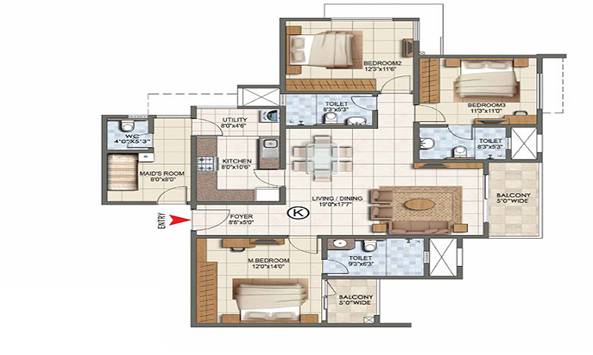 Godrej Crown Jewel 3 BHK Floor Plan